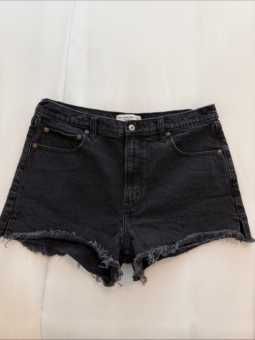 Abercrombie & Fitch Black High-Rise Raw Hem Denim Shorts